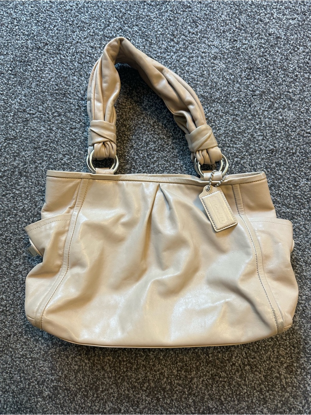 Coach Cream Leather Shoulder Bag with Knotted Straps
